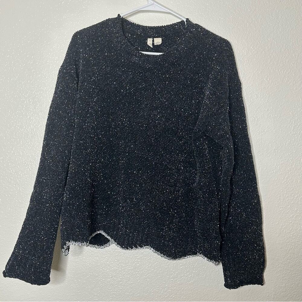 Anthropologie Moth Shimmer Black Crew Neck Knit Sweater Small